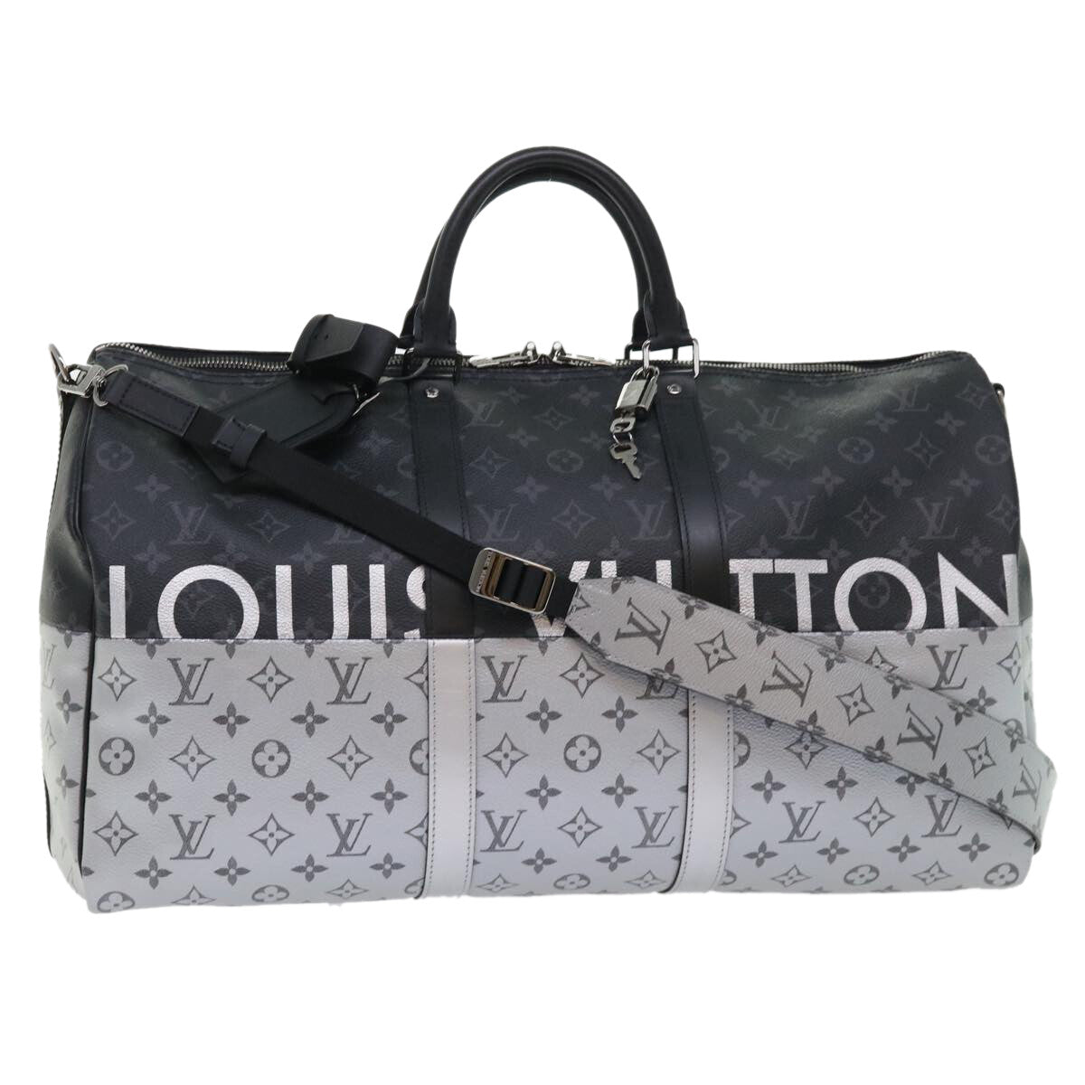 Louis Vuitton Keepall Bandouliere Monogram Eclipse Split Canvas Black Canvas Bag (Pre-Owned)
