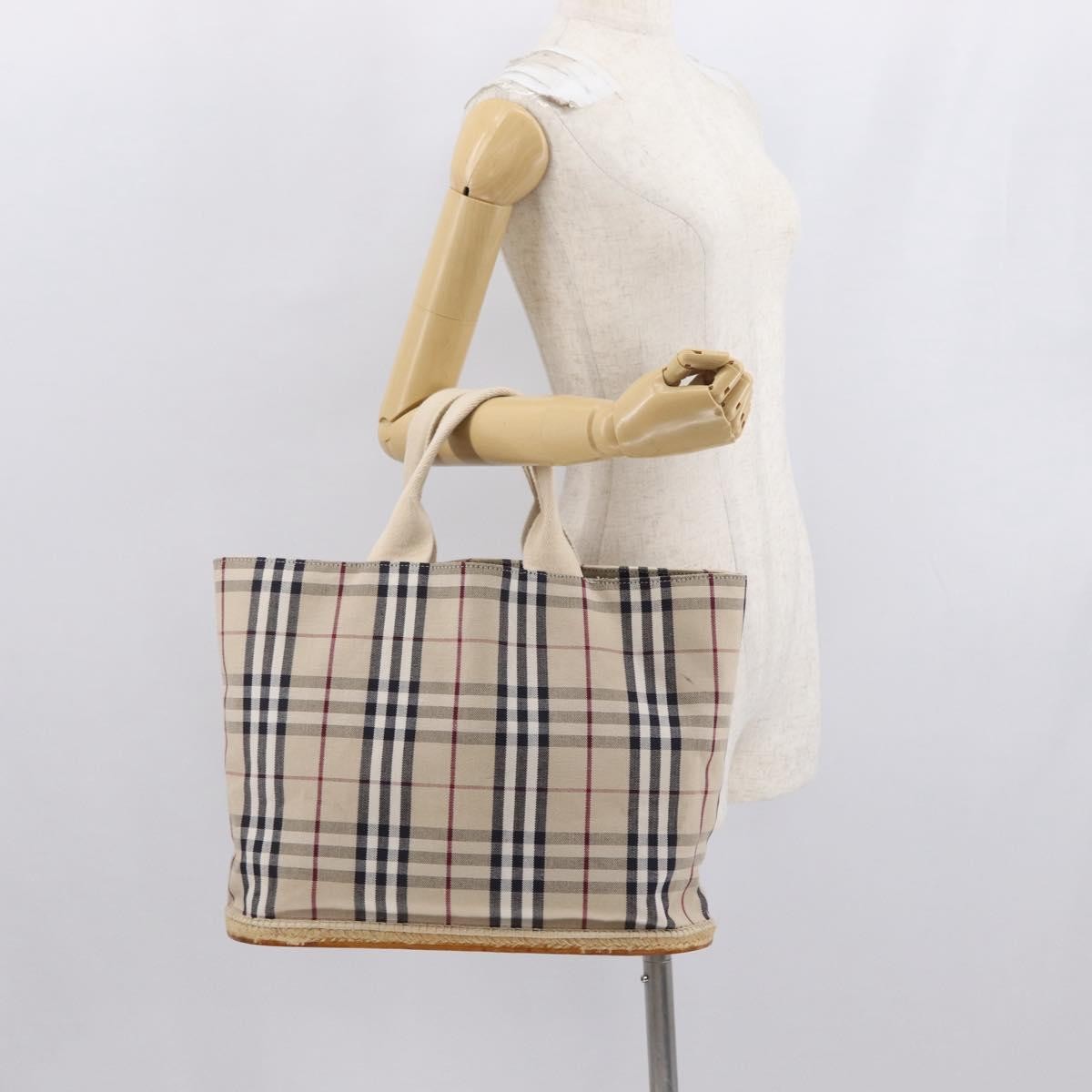 Burberry Nova Check Tote Canvas Check Pattern Beige Canvas Tote Bag Bag (Pre-Owned)
