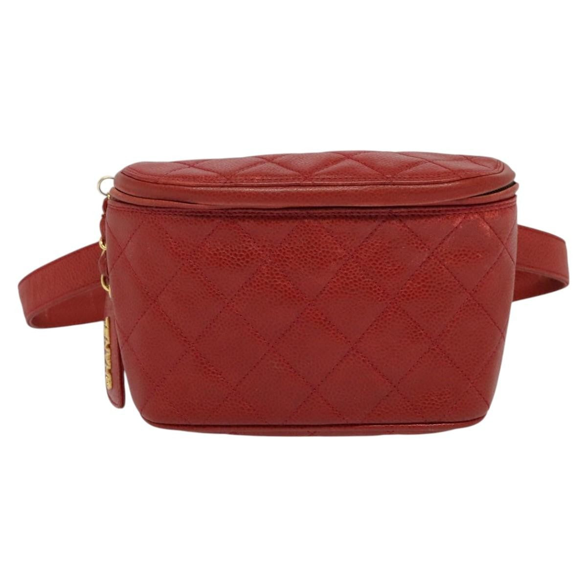 Chanel Vintage Zip Belt Quilted Caviar Red Leather Shoulder Bag Bag (Pre-Owned)