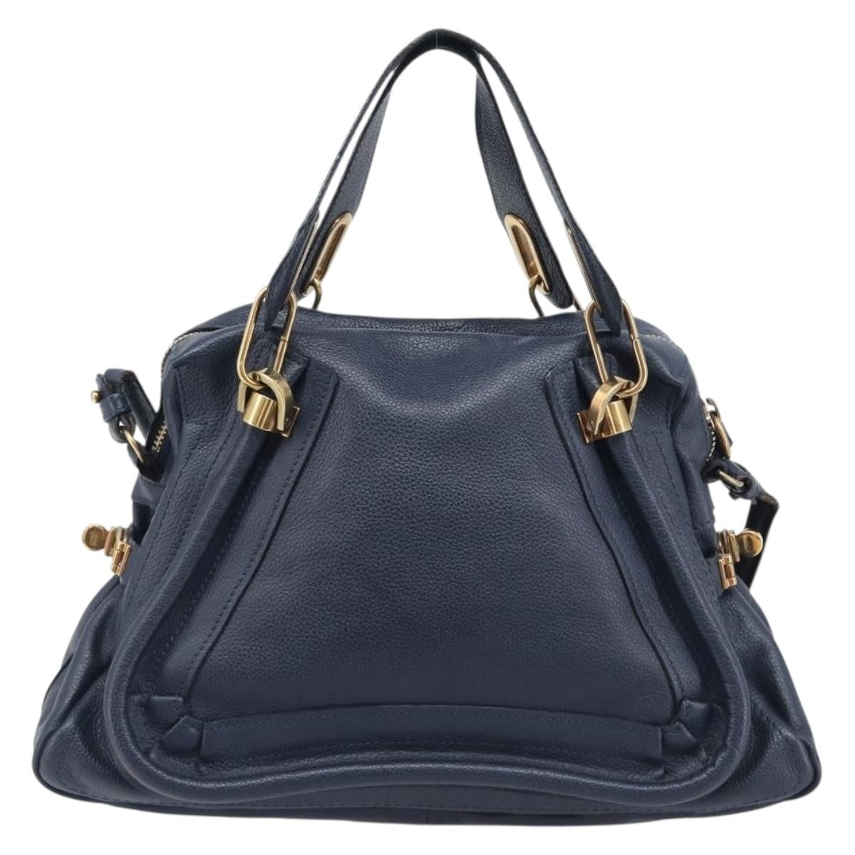 Chloe Paraty Top Handle Leather Navy Leather Handbag (Pre-Owned)
