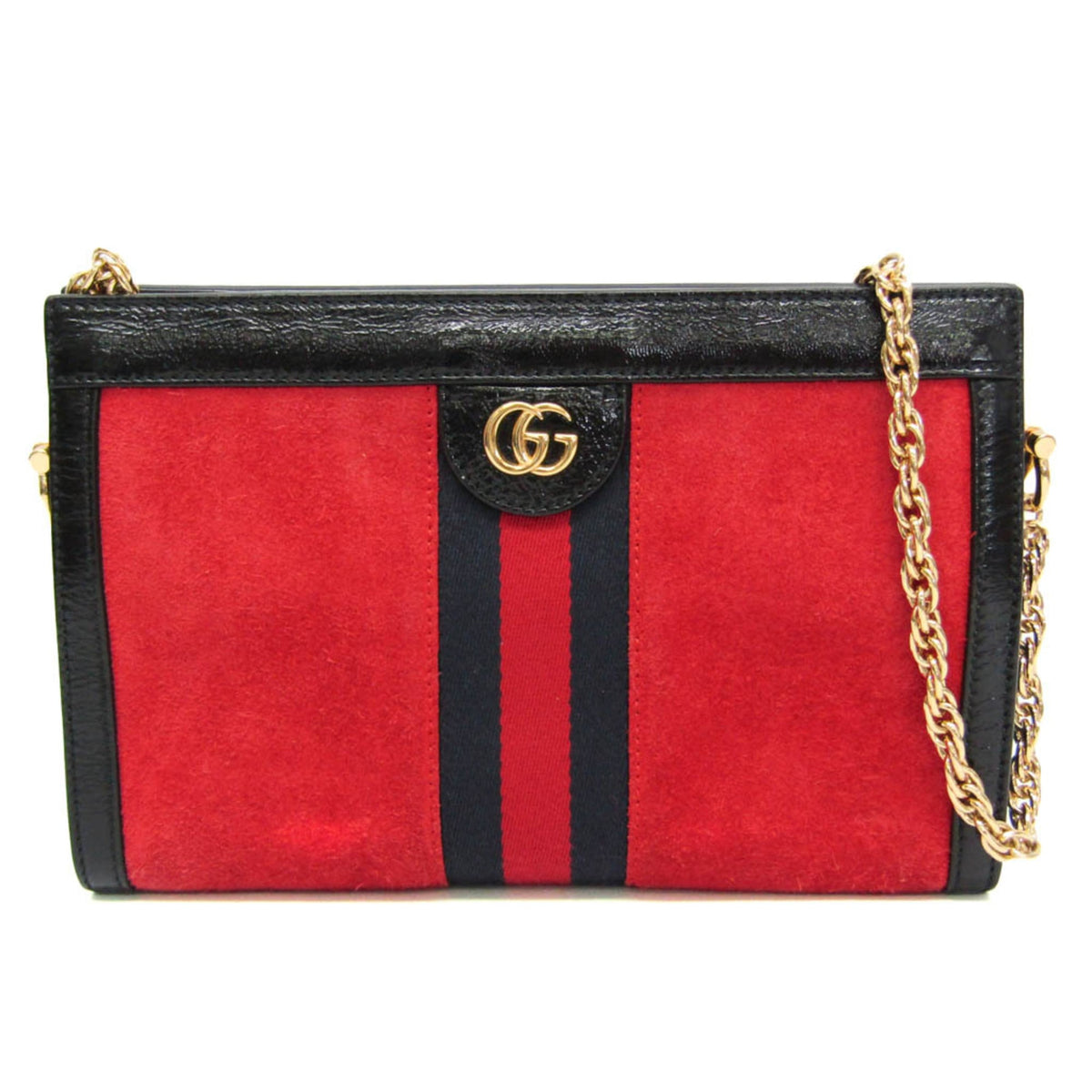 Gucci Ophidia Chain Suede Red Leather Shoulder Bag Bag (Pre-Owned)