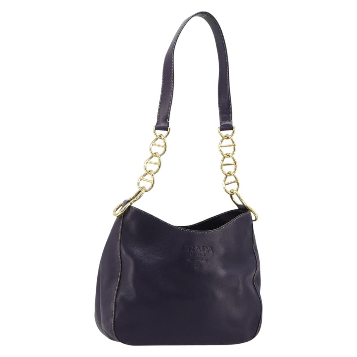 Prada Chain Leather Purple Leather Handbag (Pre-Owned)