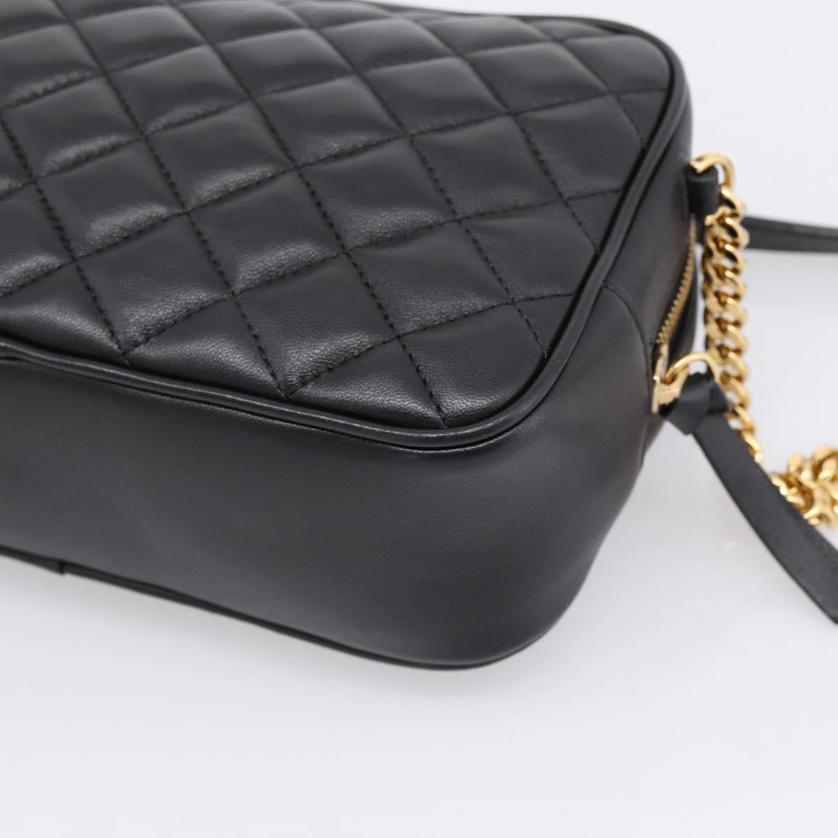 Versace Medusa Icon Front Slip Pocket Camera Quilted Leather Black Leather Handbag (Pre-Owned)
