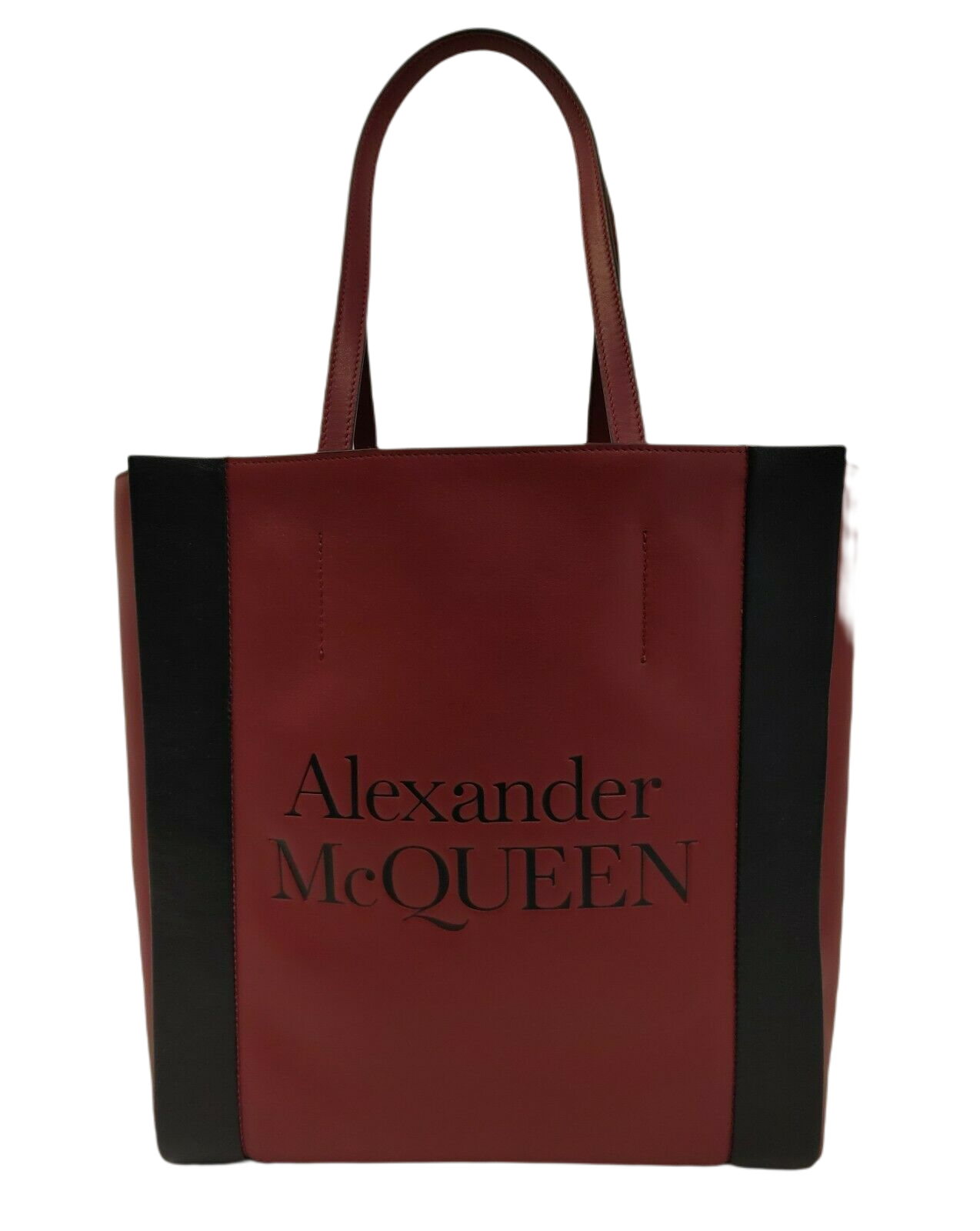 Alexander McQueen Dark Red Leather Signature Logo Shopper Tote 630773 6050 One Size Red