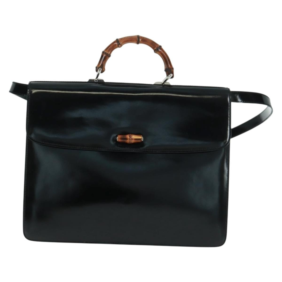 Gucci Vintage Bamboo Handle Patent Leather Black Patent_Leather Handbag (Pre-Owned)