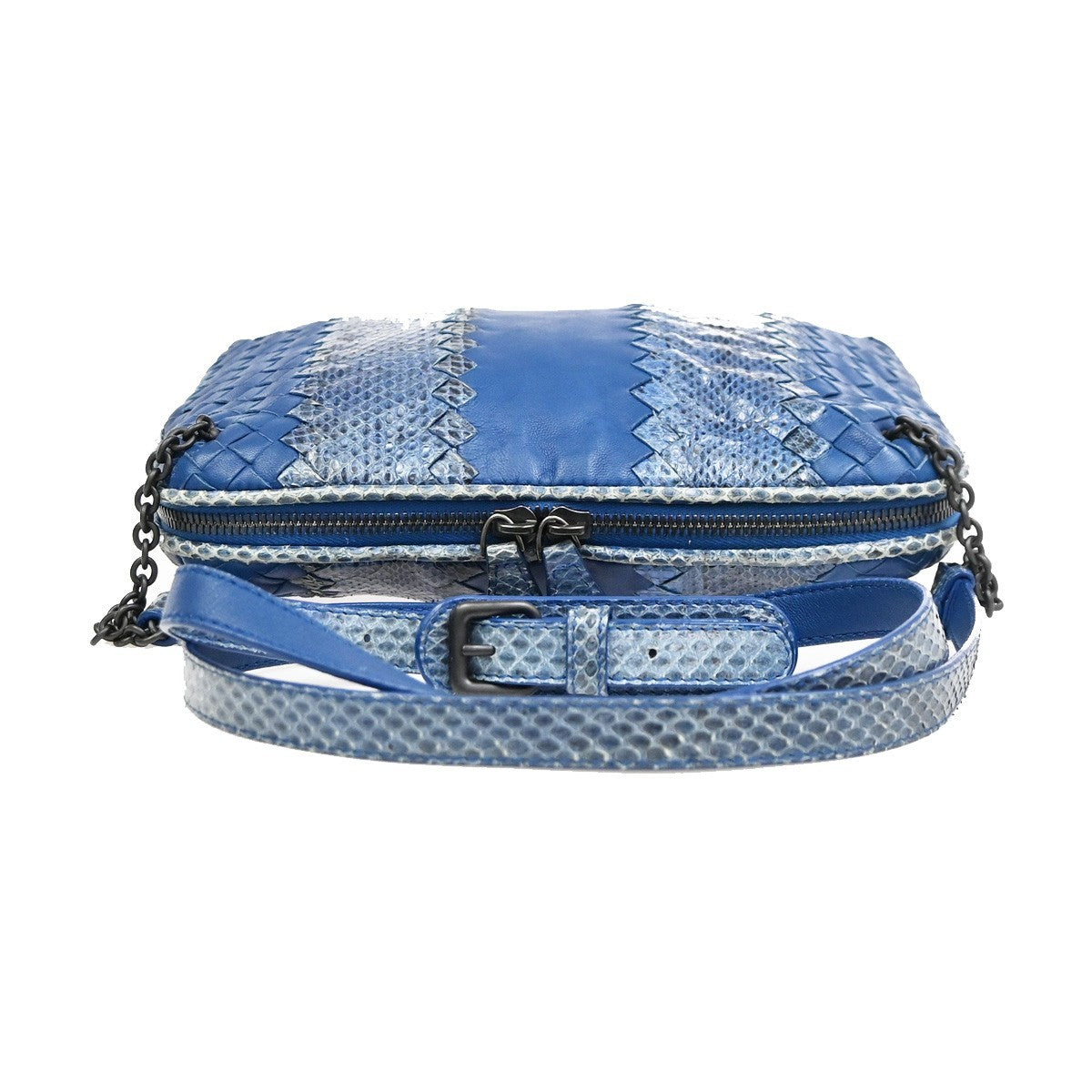 Bottega Veneta Nodini Embroidered Intrecciato Nappa Blue Leather Shoulder Bag Bag (Pre-Owned)