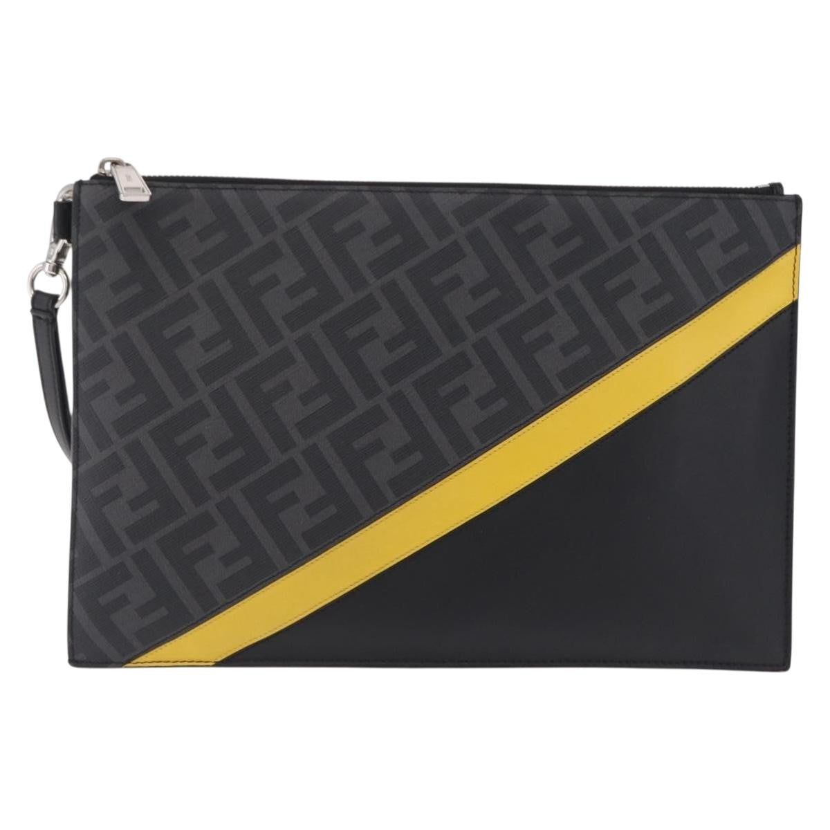 Fendi Zip Flat Wristlet Zucca Coated Canvas And Leather Black Canvas Clutche & Pouche Bag (Pre-Owned)