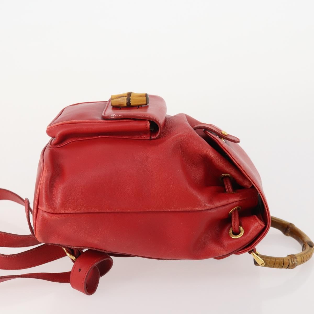 Gucci Vintage Bamboo Leather Red Leather Backpack Bag (Pre-Owned)