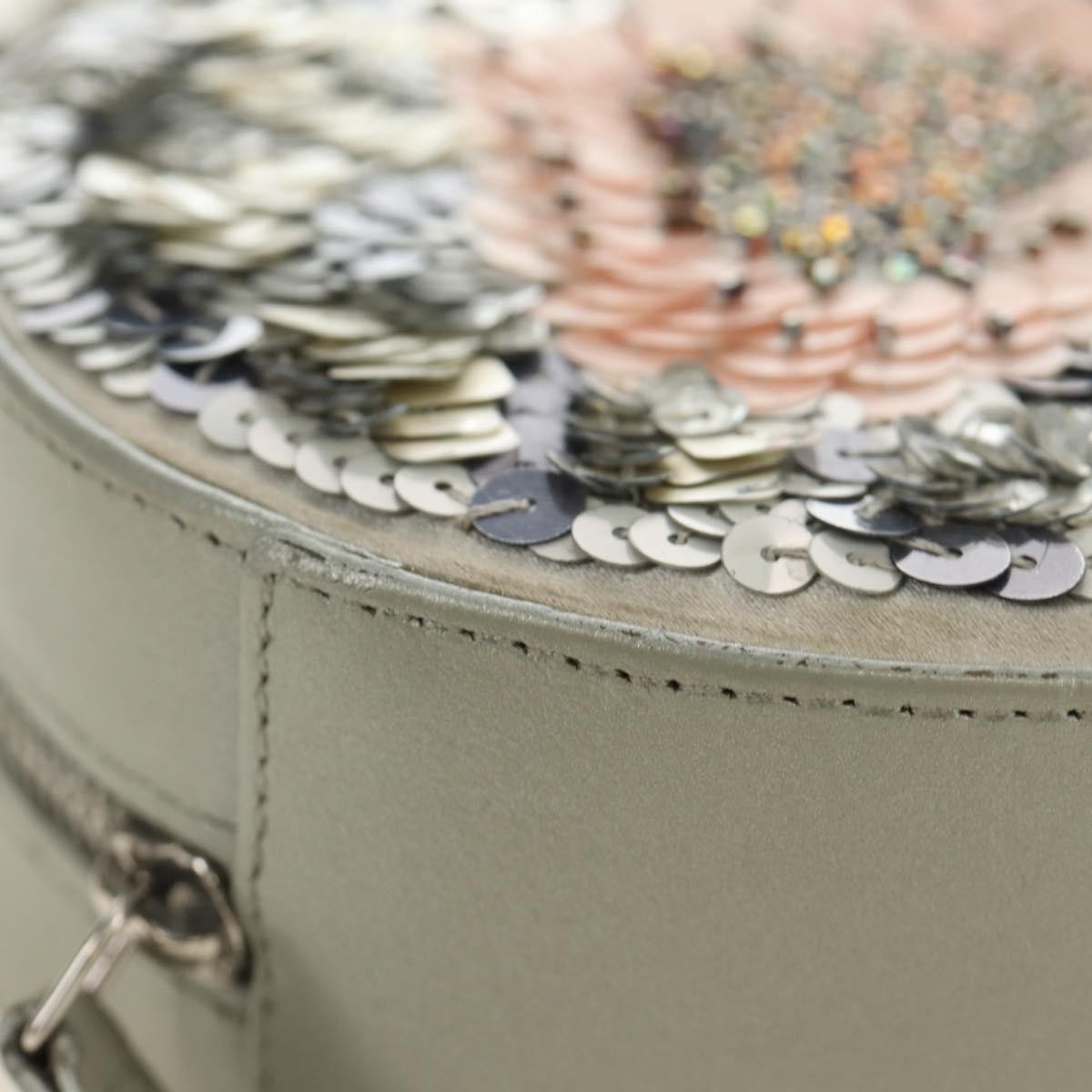Chanel Round Clutch With Chain Sequins Gray Leather Clutche & Pouche Bag (Pre-Owned)