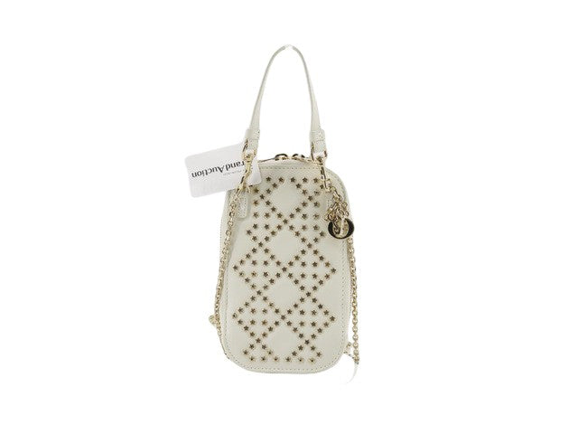 Christian Dior Lady Dior Phone Holder On Chain Studded Leather Ecru Leather Clutche & Pouche Bag (Pre-Owned)