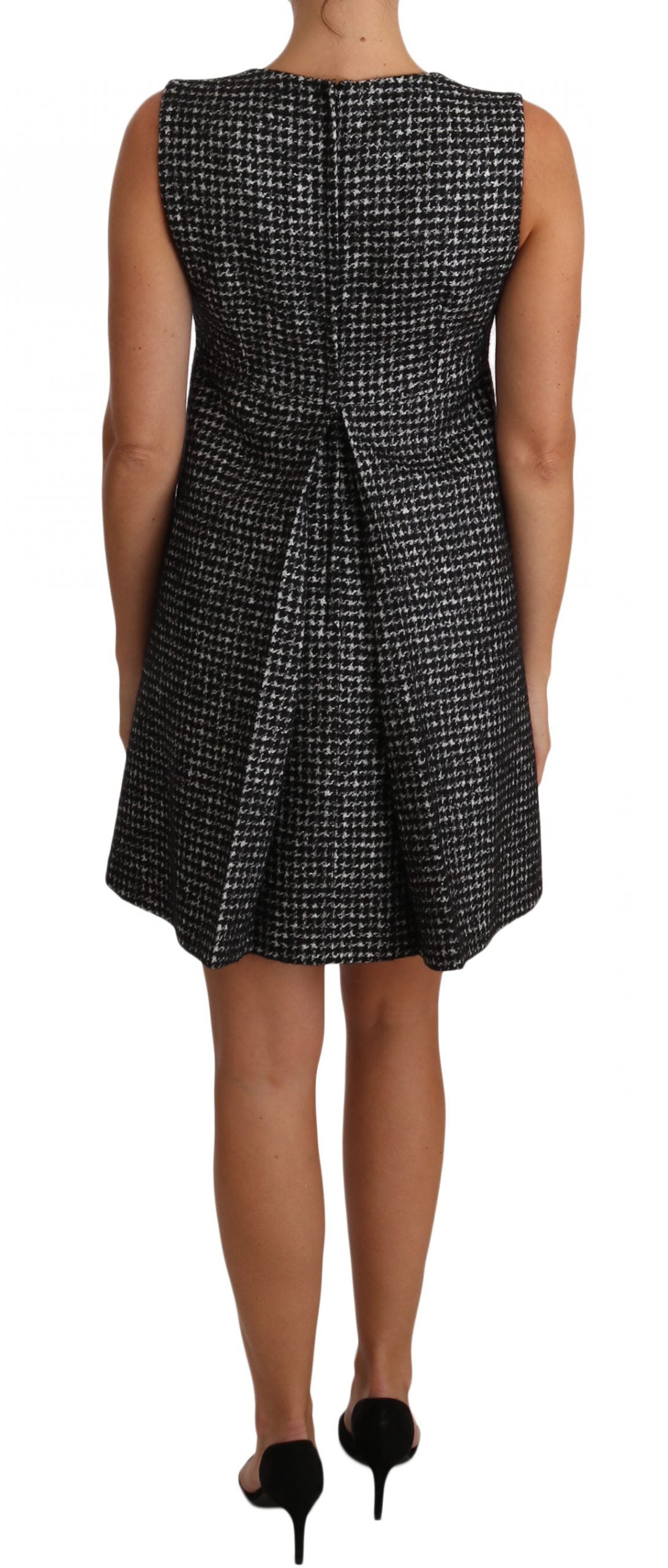 Dolce & Gabbana Gray Houndstooth Floral Appliqué Shift Mini Women's Dress
