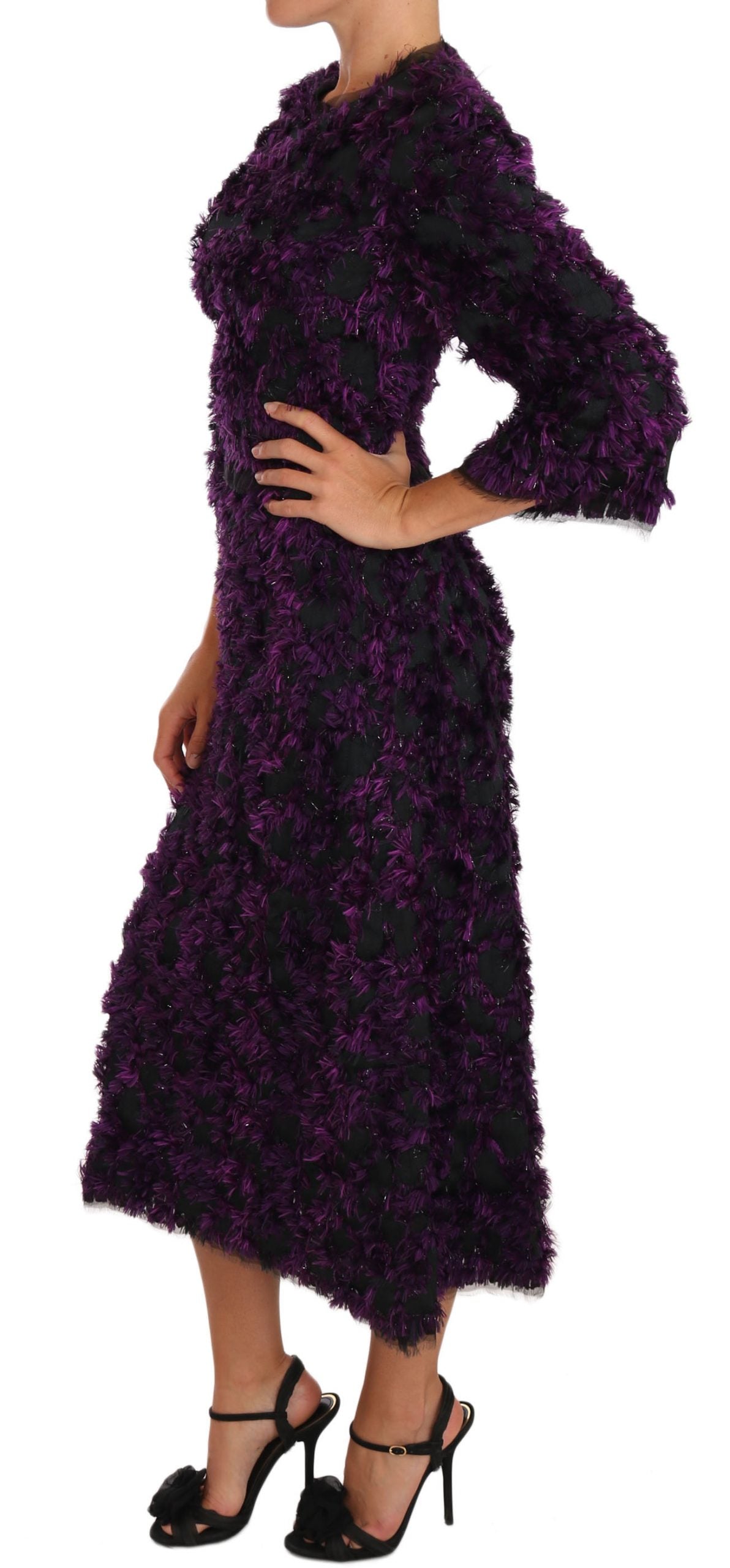 Dolce & Gabbana Purple Fringe Midi Sheath Women's Dress