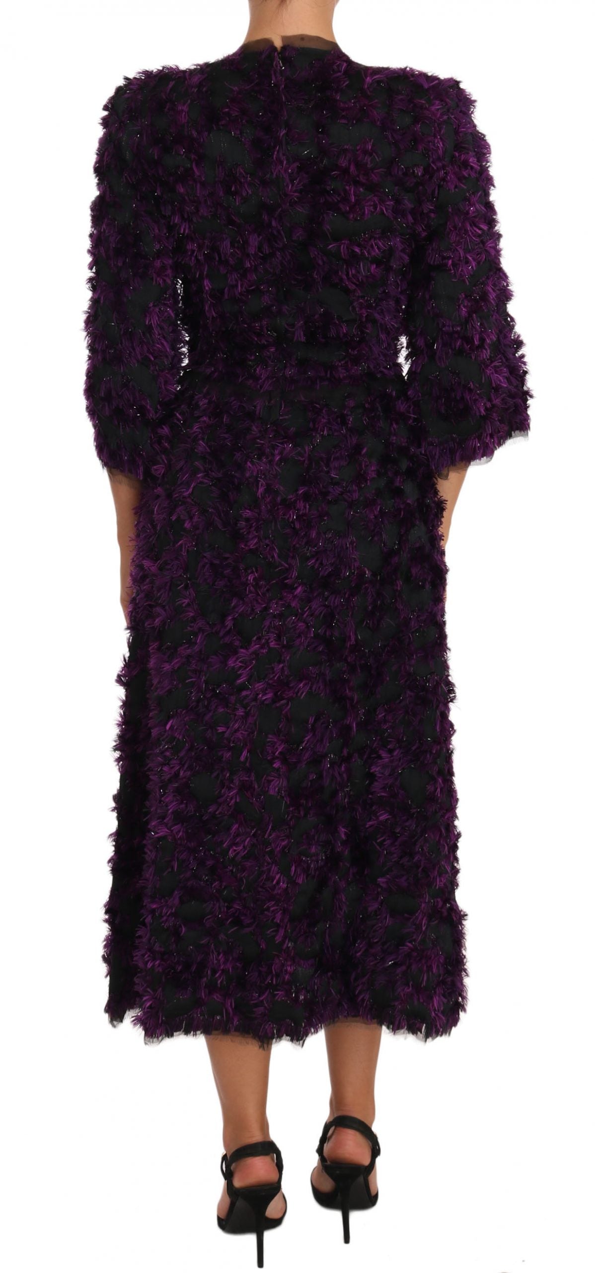 Dolce & Gabbana Purple Fringe Midi Sheath Women's Dress