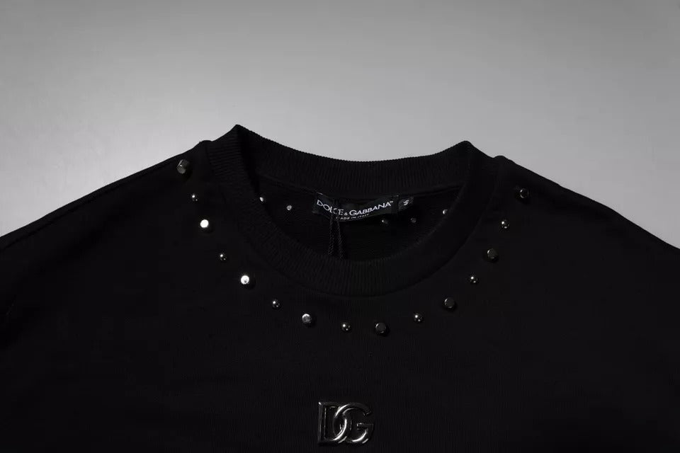 Dolce & Gabbana Black Logo Stud Pullover Sweatshirt Men's Sweater