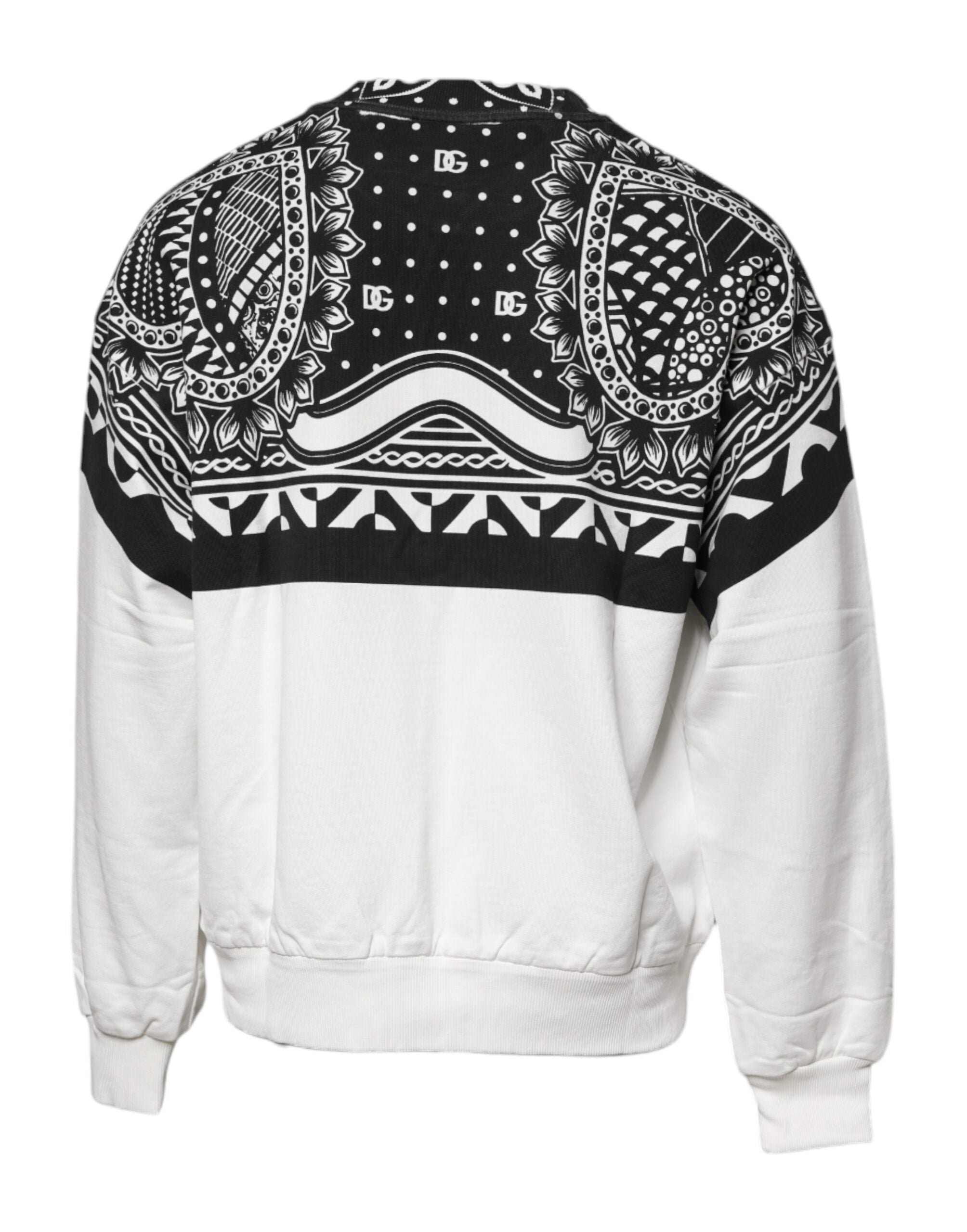 Dolce & Gabbana White Black Printed Cotton Sweatshirt Men's Sweater (Pre-Owned)