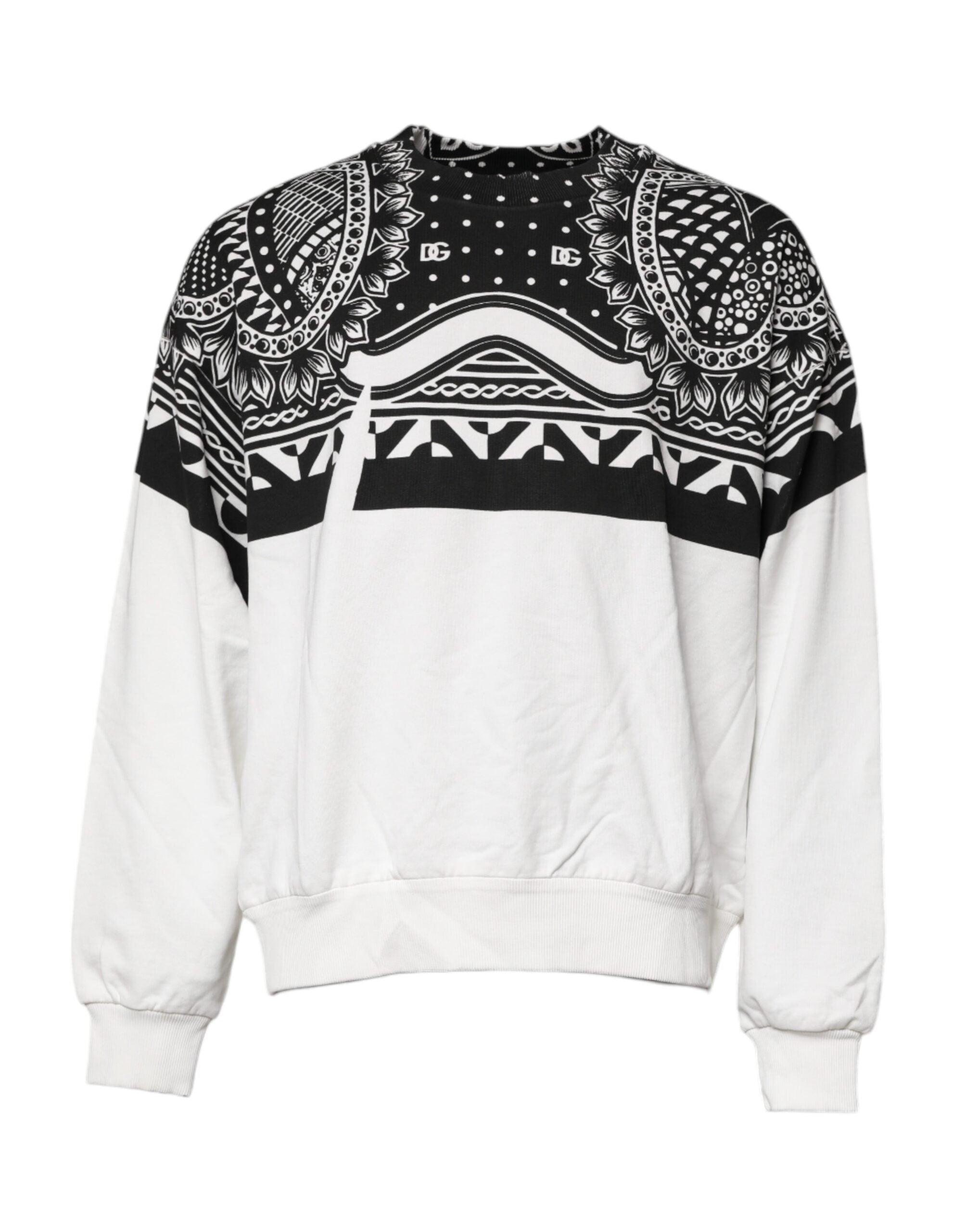 Dolce & Gabbana White Black Print Cotton Sweatshirt Men's Sweater (Pre-Owned)