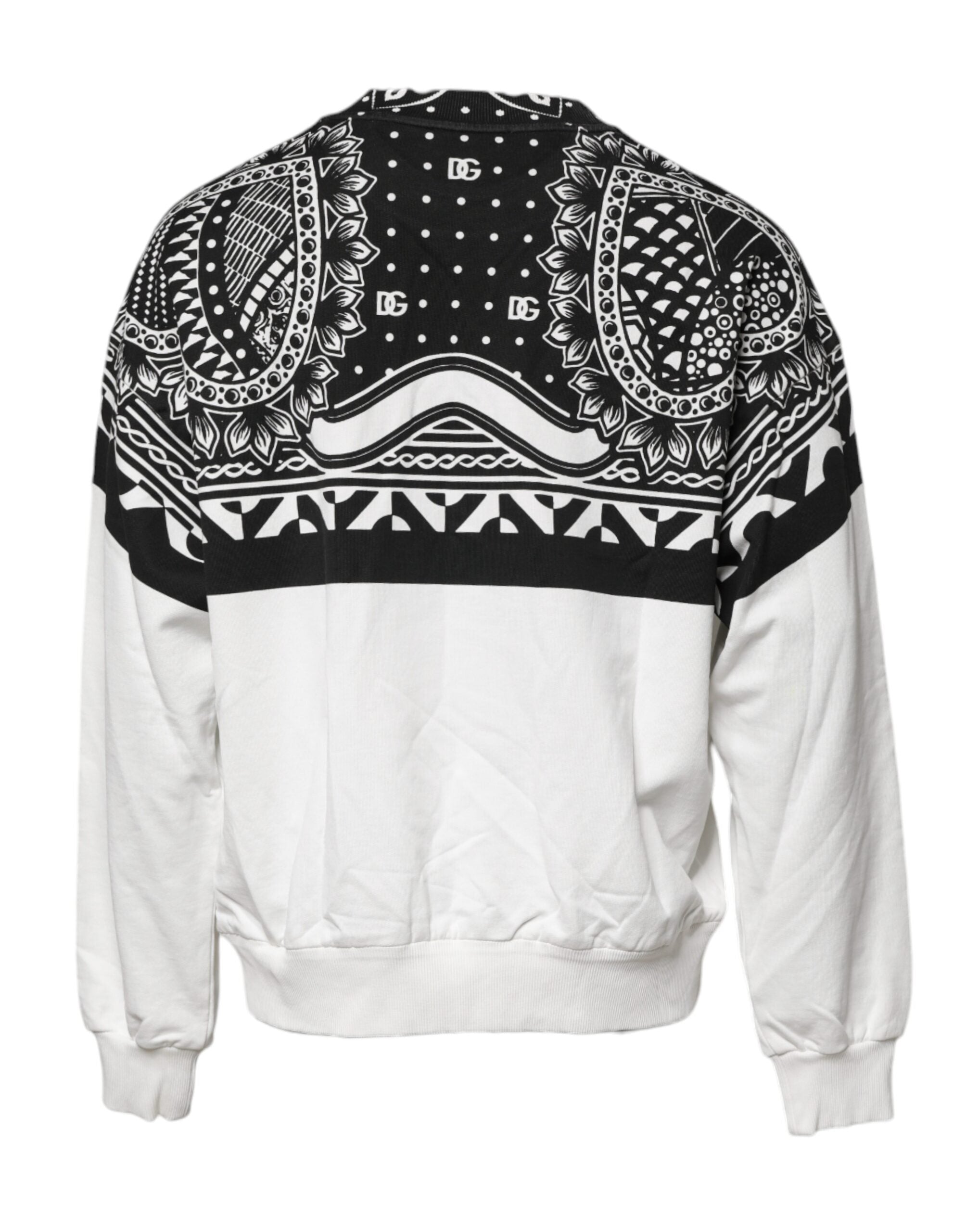 Dolce & Gabbana White Black Print Cotton Sweatshirt Men's Sweater (Pre-Owned)