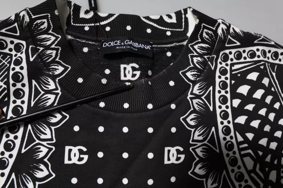 Dolce & Gabbana White Black Print Cotton Sweatshirt Men's Sweater (Pre-Owned)