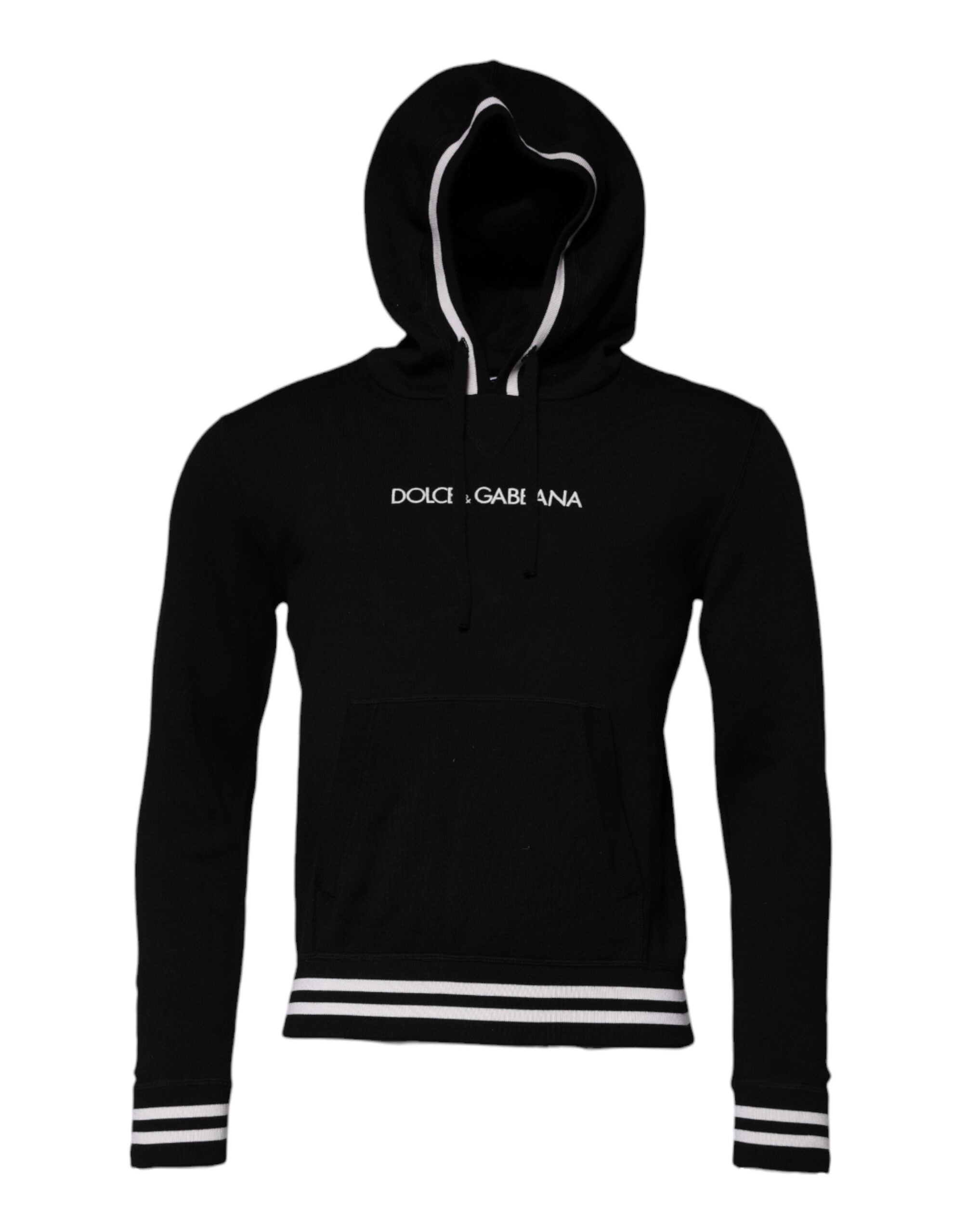Dolce & Gabbana Black Wool Logo Hooded Sweatshirt Men's Sweater