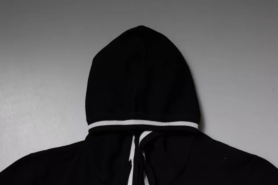 Dolce & Gabbana Black Wool Logo Hooded Sweatshirt Men's Sweater