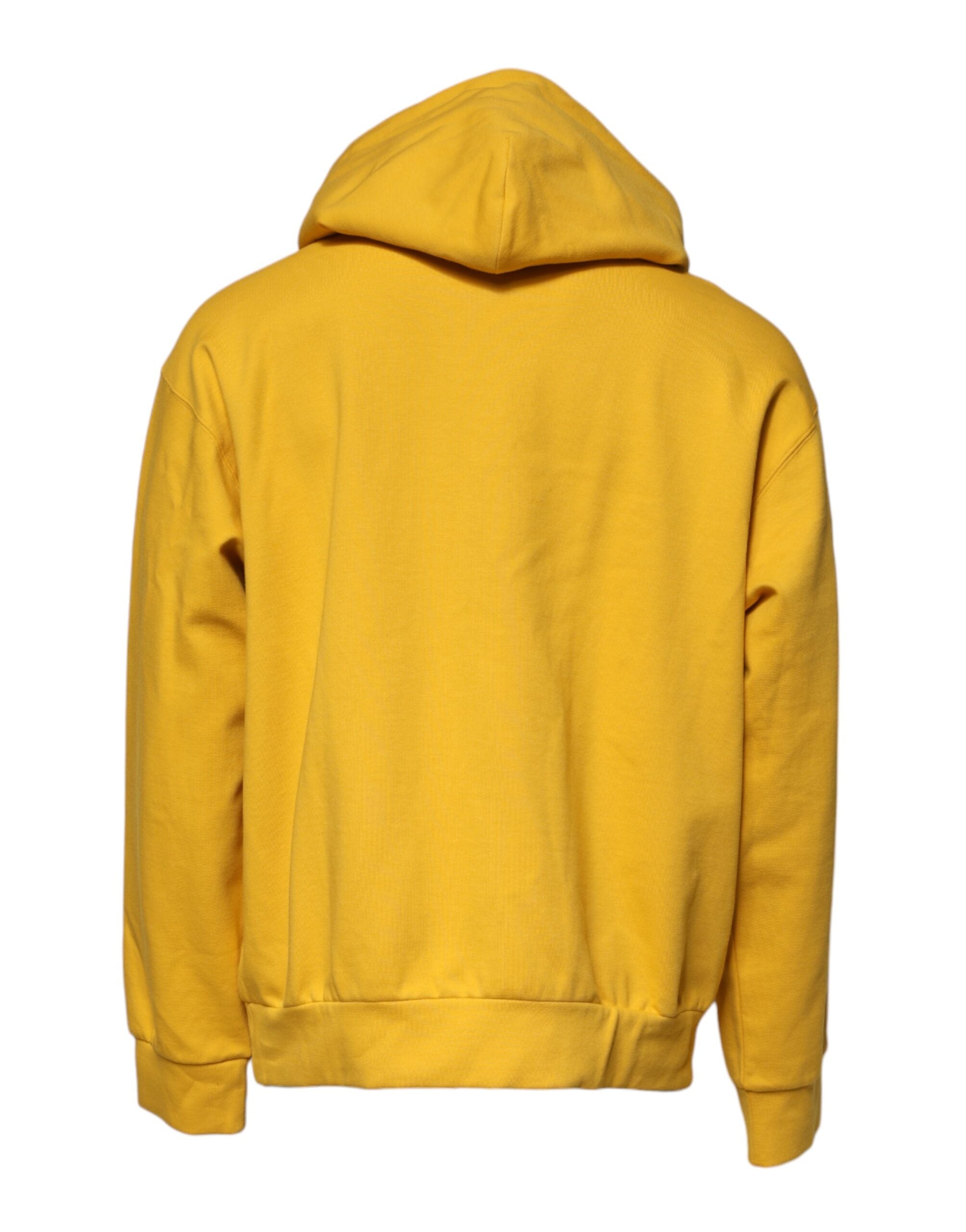 Dolce & Gabbana Yellow Logo Plaque Hooded Full Zip Men's Sweater