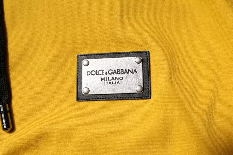 Dolce & Gabbana Yellow Logo Plaque Hooded Full Zip Men's Sweater