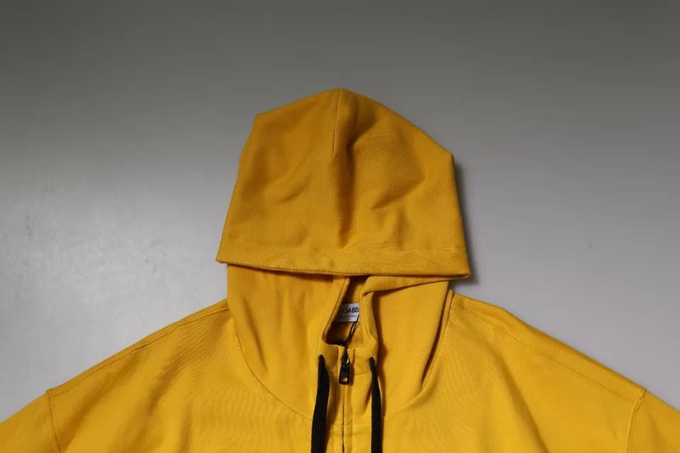 Dolce & Gabbana Yellow Logo Plaque Hooded Full Zip Men's Sweater