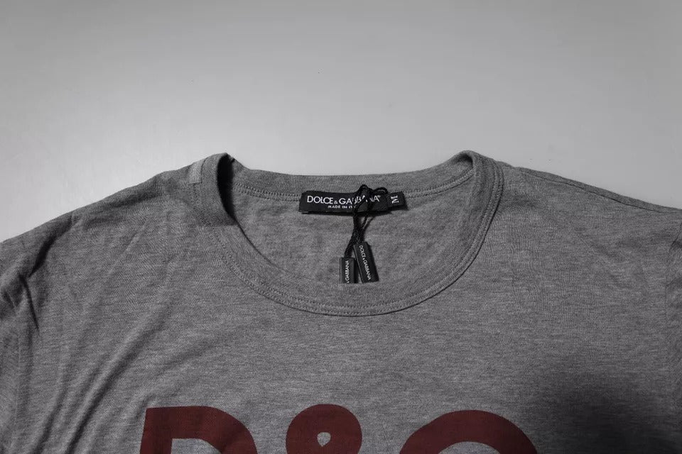 Dolce & Gabbana Gray Logo Print Cotton Crew Neck Men Men's T-shirt
