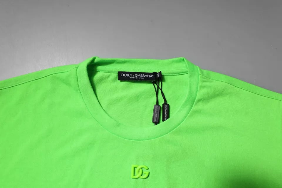 Dolce & Gabbana Green Logo Polyester Crew Neck Men's T-shirt