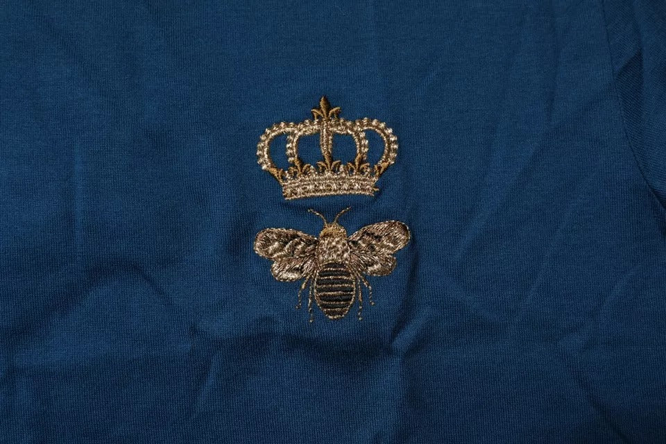 Dolce & Gabbana Blue Crown Bee Cotton Men Crew Neck Men's T-shirt