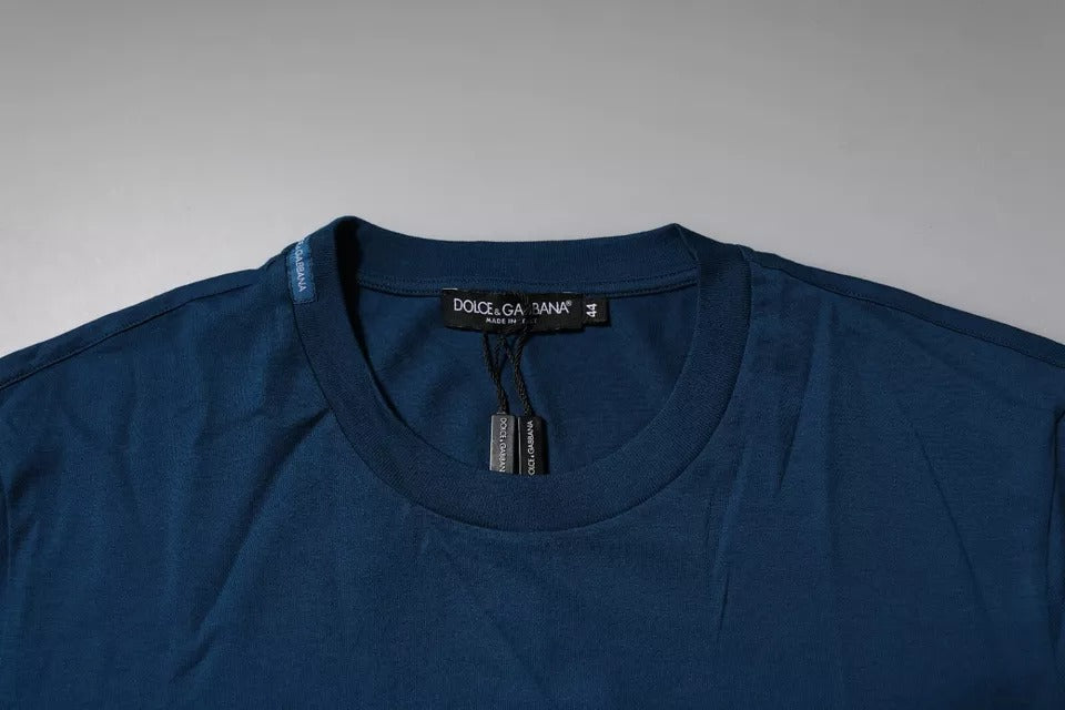 Dolce & Gabbana Blue Crown Bee Cotton Men Crew Neck Men's T-shirt
