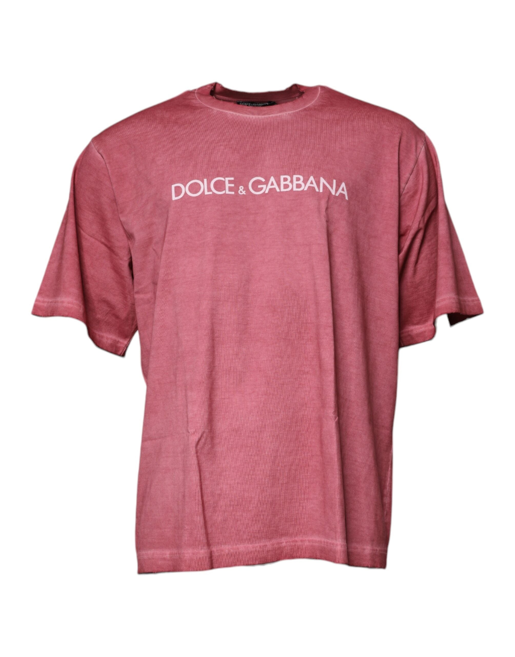 Dolce & Gabbana Pink Logo Print Cotton Crew Neck Men's T-shirt