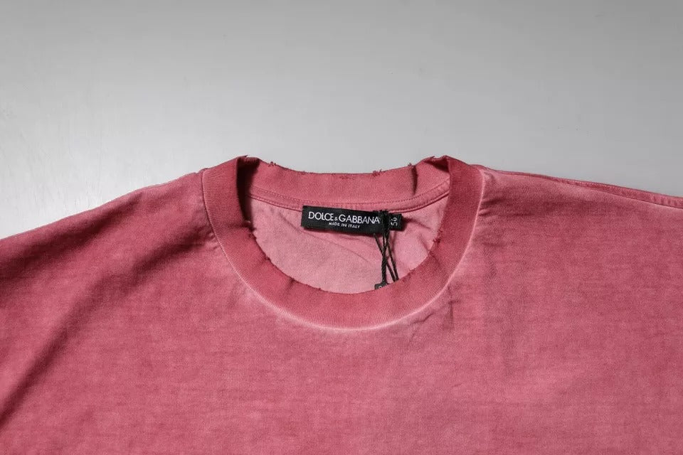 Dolce & Gabbana Pink Logo Print Cotton Crew Neck Men's T-shirt