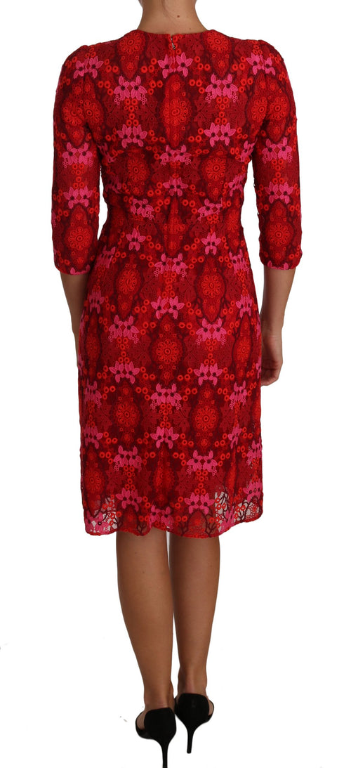 Dolce & Gabbana Elegant Floral Crochet Knee-Length Women's Dress