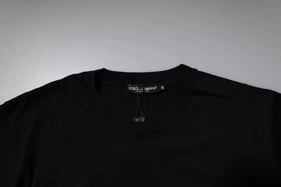 Dolce & Gabbana Black Logo Patch Cotton Crew Neck Men's T-shirt