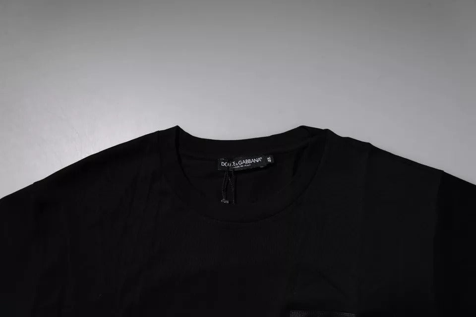 Dolce & Gabbana Black Logo Patch Cotton Crew Neck Men's T-shirt