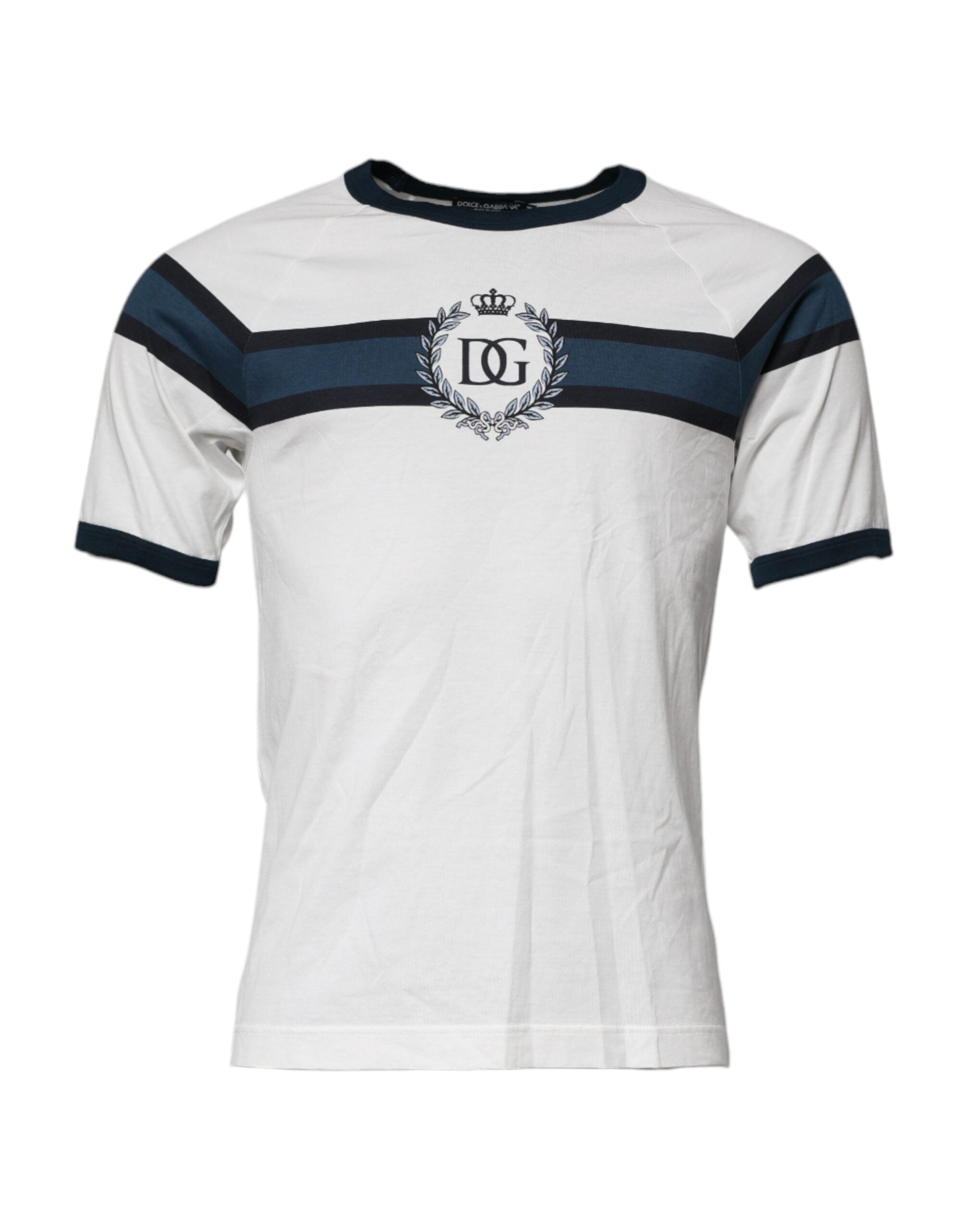 Dolce & Gabbana White Logo Print Cotton Men Crew Neck Men's T-shirt