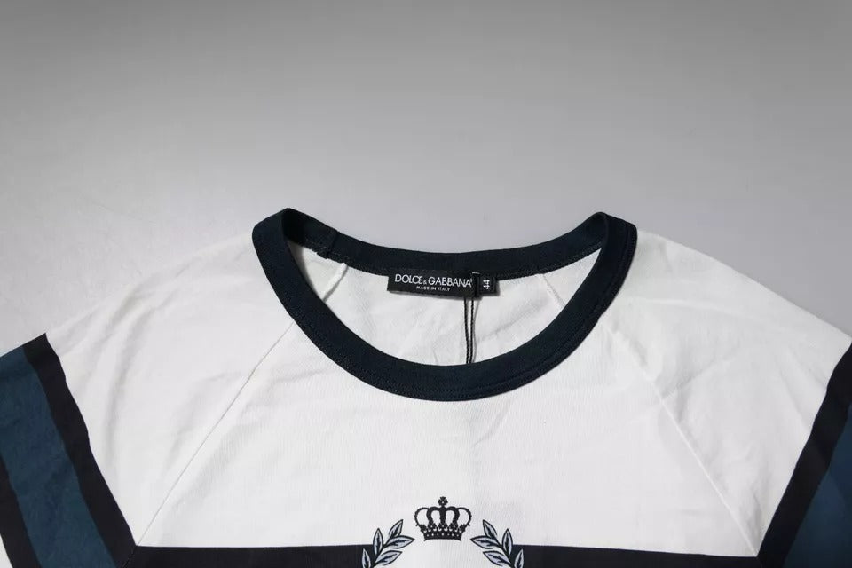Dolce & Gabbana White Logo Print Cotton Men Crew Neck Men's T-shirt