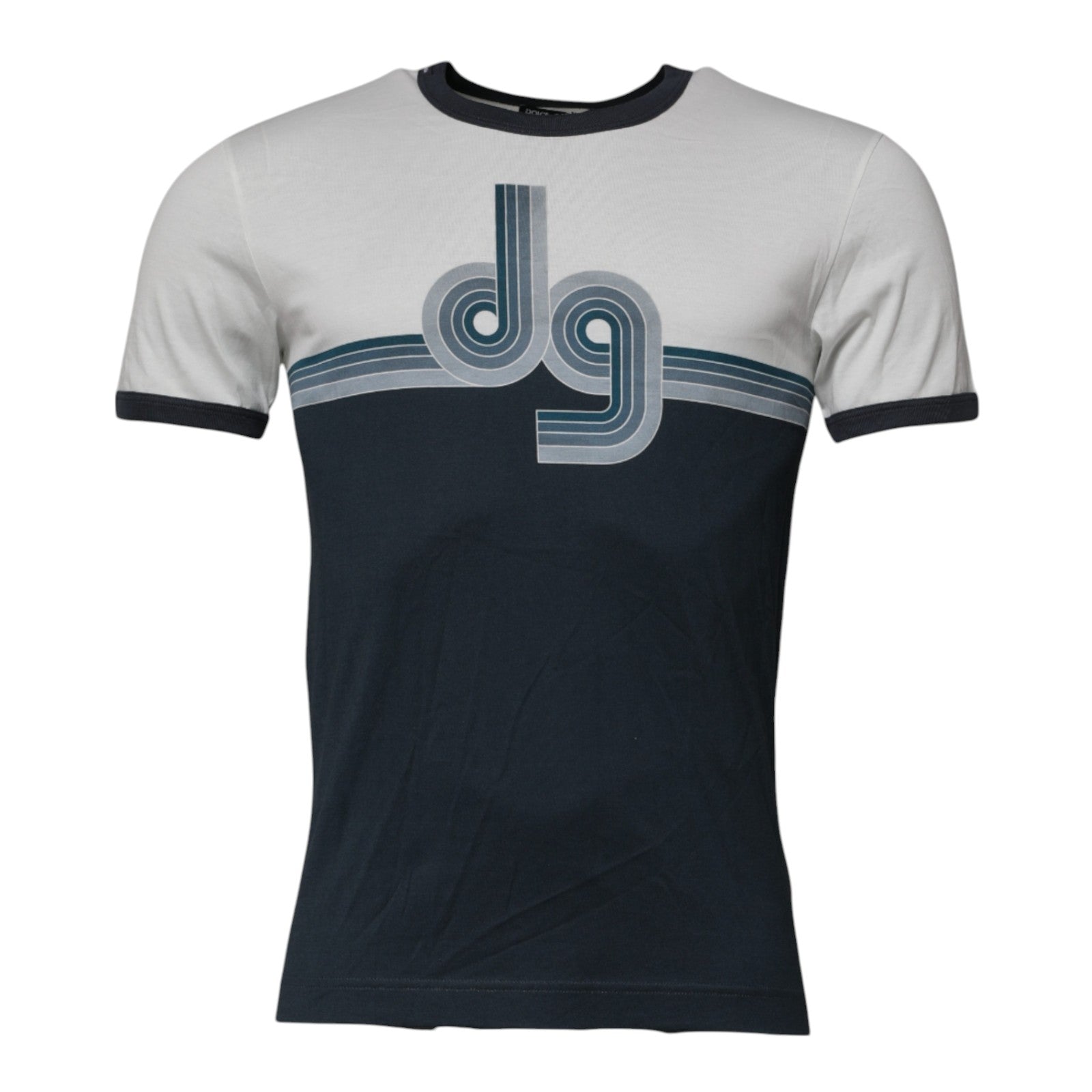 Dolce & Gabbana White Blue Logo Cotton Men Crew Neck Men's T-shirt