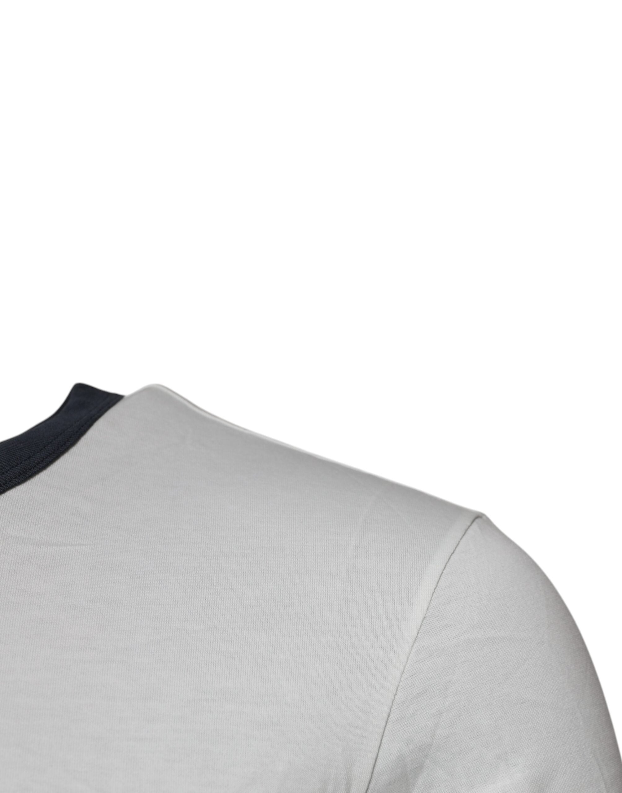 Dolce & Gabbana White Blue Logo Cotton Men Crew Neck Men's T-shirt