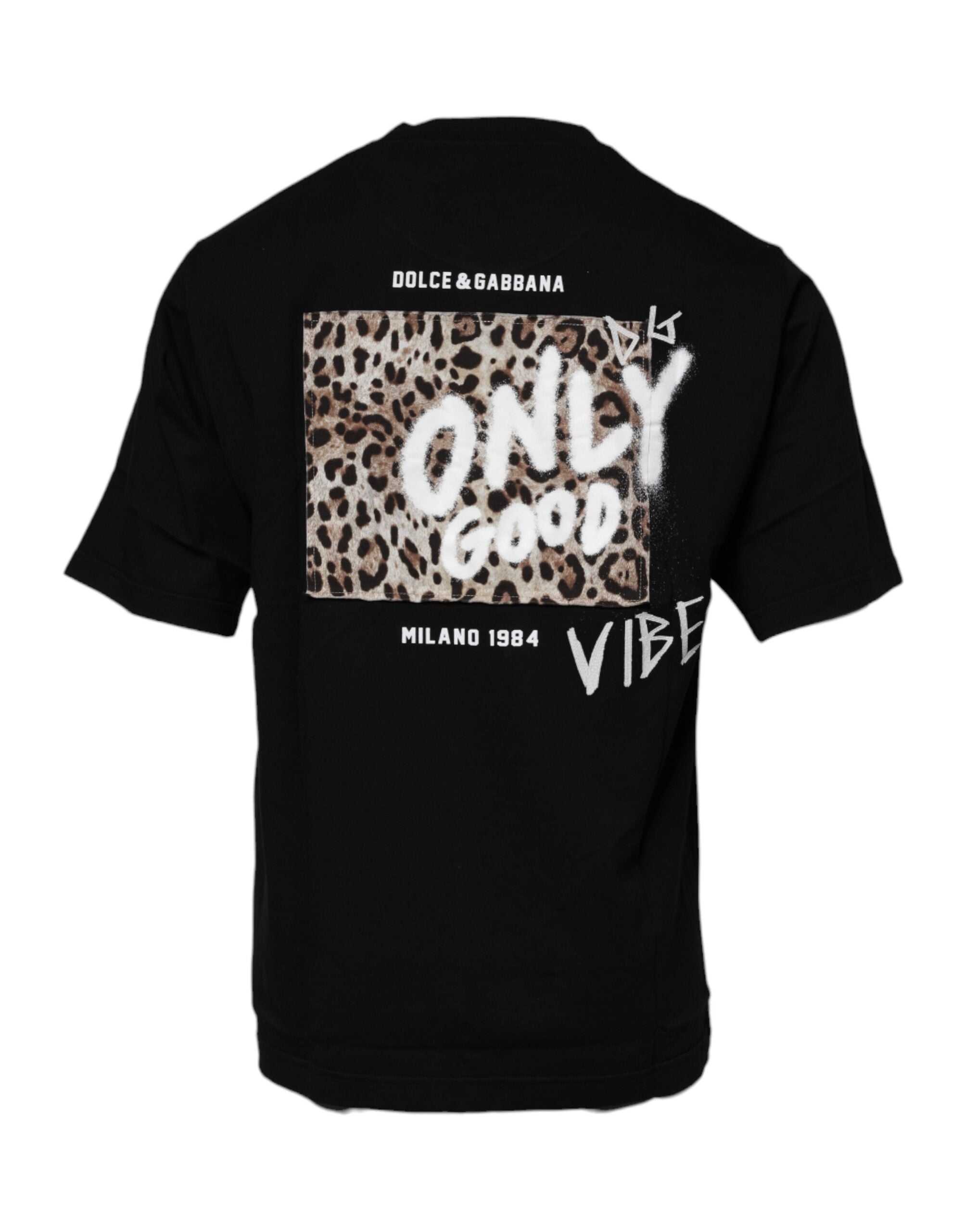 Dolce & Gabbana Black Amore Leopard Cotton Crew Neck Men's T-shirt