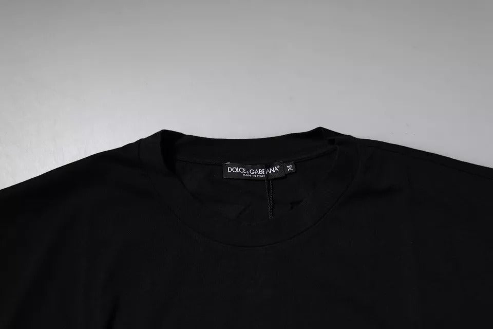 Dolce & Gabbana Black Amore Leopard Cotton Crew Neck Men's T-shirt