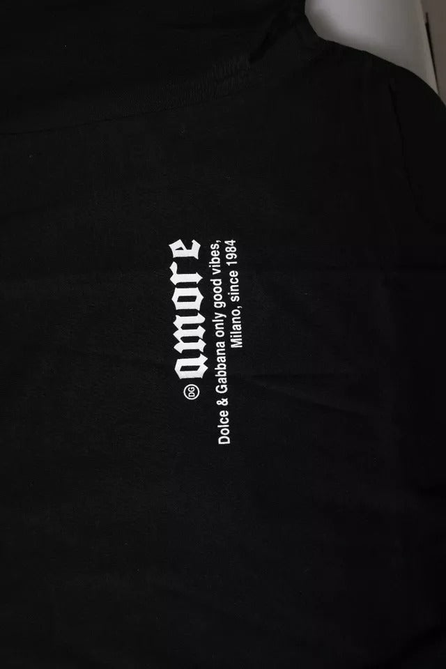 Dolce & Gabbana Black Amore Leopard Cotton Crew Neck Men's T-shirt