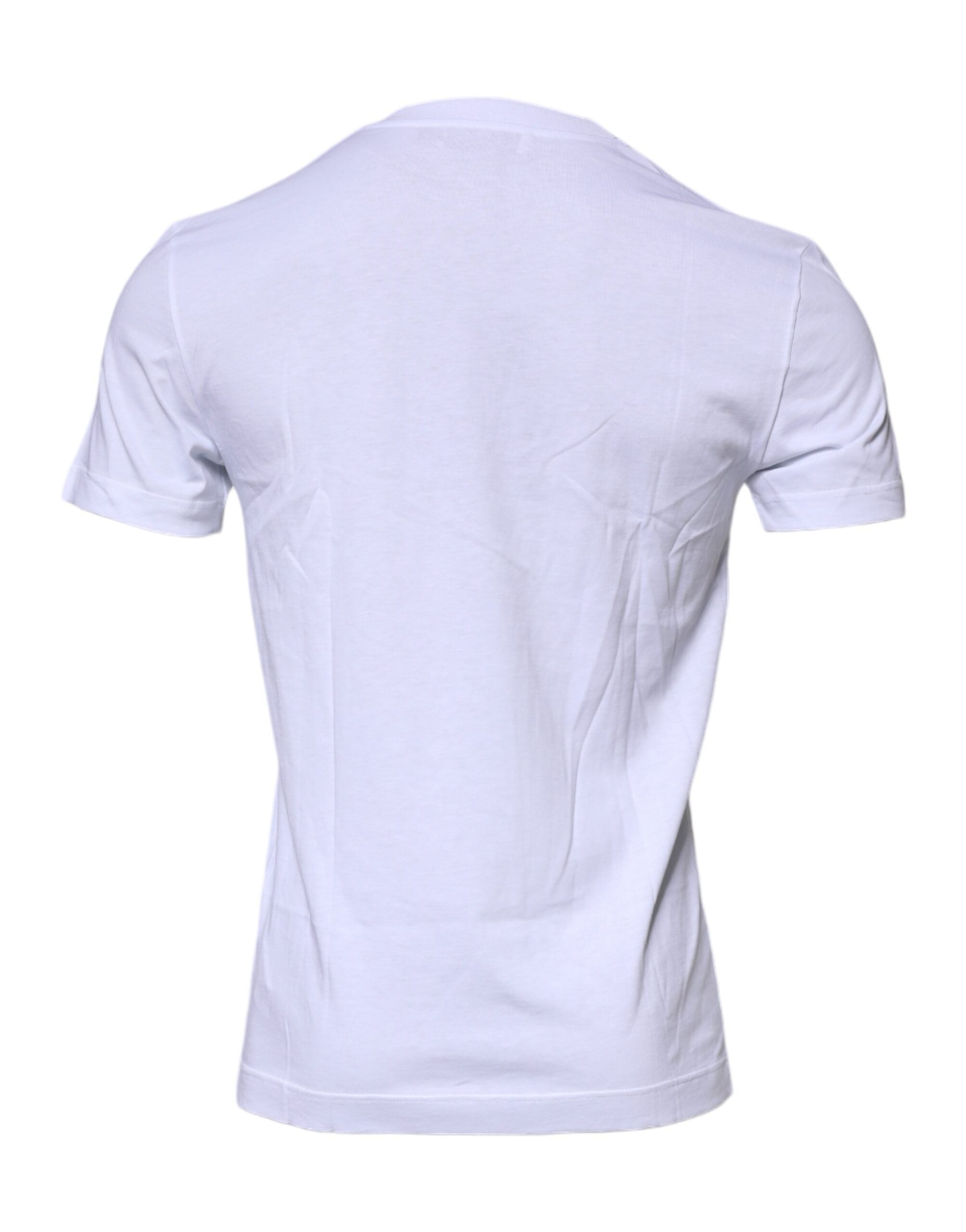 Dolce & Gabbana White Logo Plaque Cotton Crew Neck Men's T-shirt