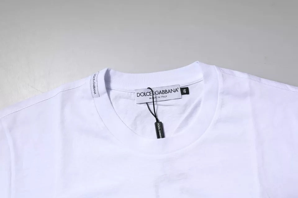 Dolce & Gabbana White Logo Plaque Cotton Crew Neck Men's T-shirt