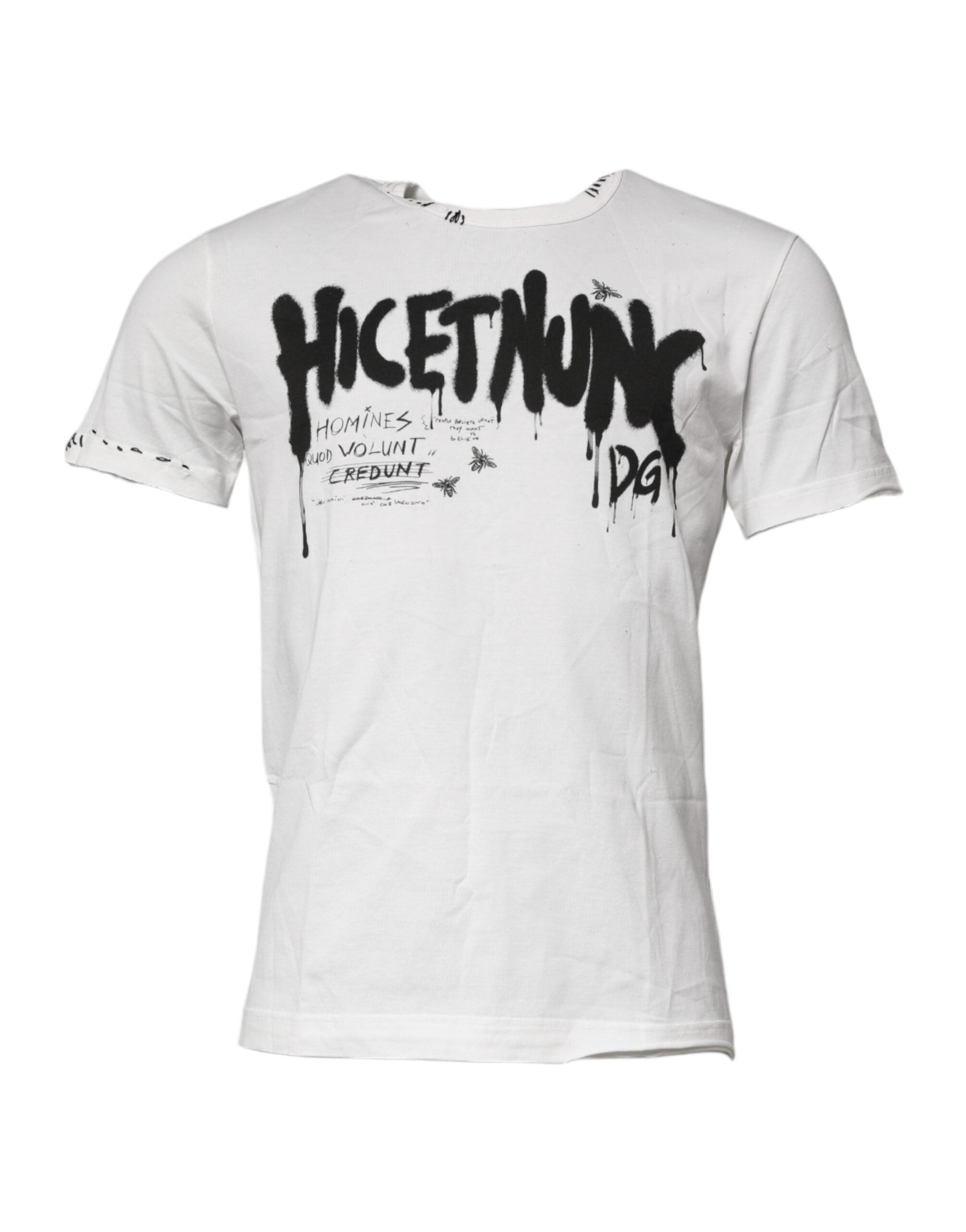 Dolce & Gabbana White Graphic Print Cotton Crew Neck Men's T-shirt