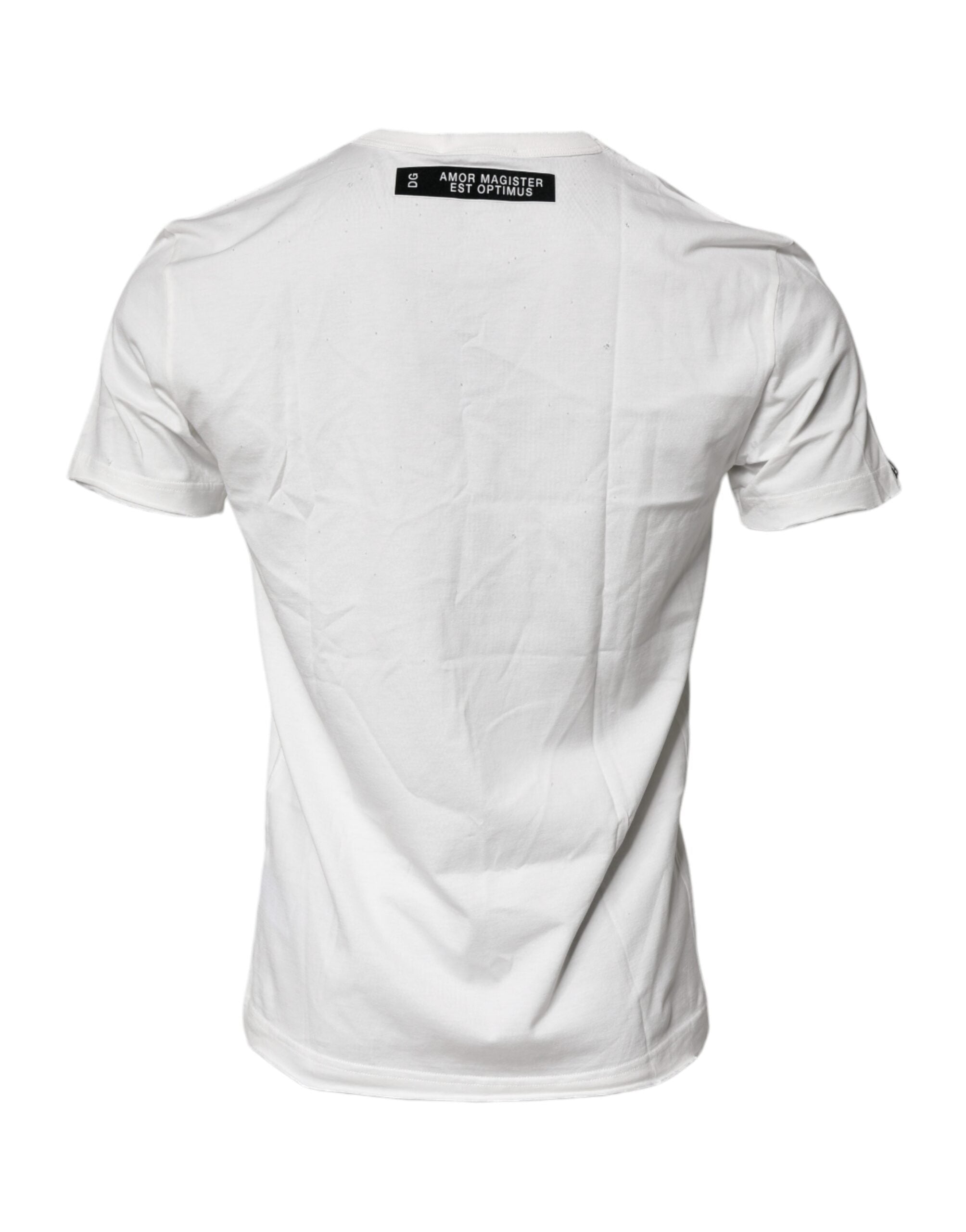 Dolce & Gabbana White Graphic Print Cotton Crew Neck Men's T-shirt
