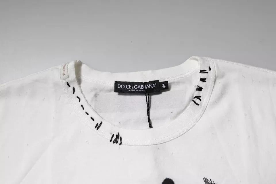 Dolce & Gabbana White Graphic Print Cotton Crew Neck Men's T-shirt