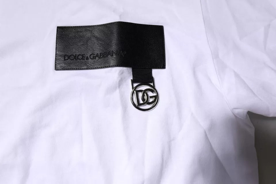 Dolce & Gabbana White Logo Patch Cotton Crew Neck Men's T-shirt