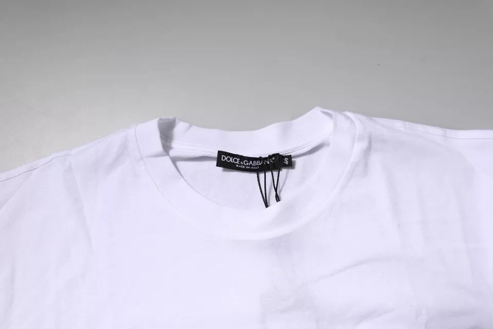Dolce & Gabbana White Logo Patch Cotton Crew Neck Men's T-shirt